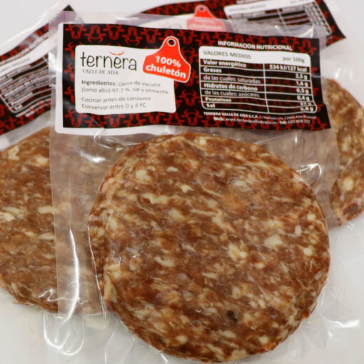 Hamburguesa de chuletón 150 gr de ternera del Valle de Aísa (Pirineos), 150 gr. Envasado al vacío